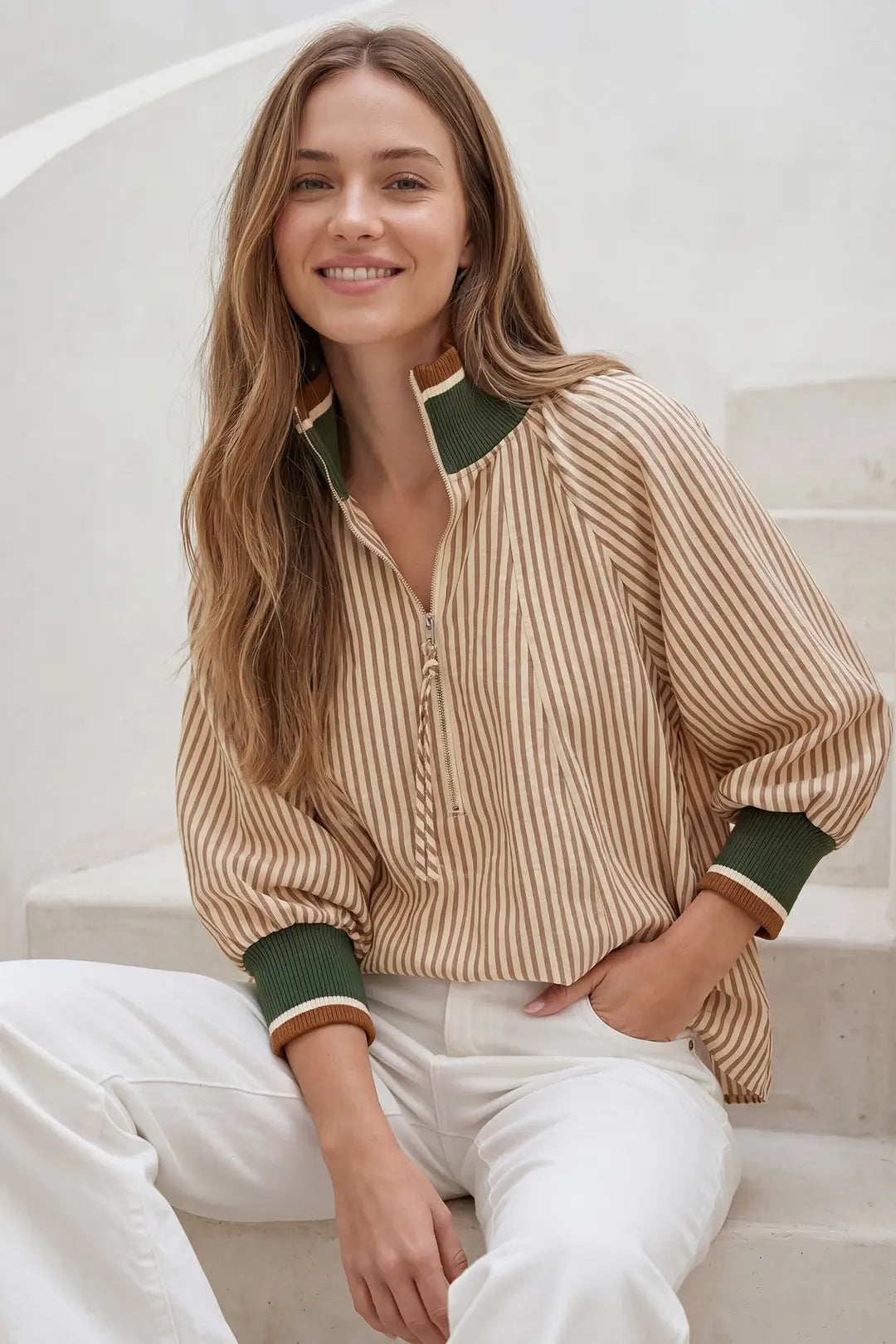 HALF ZIP STRIPED TOP-SY9211