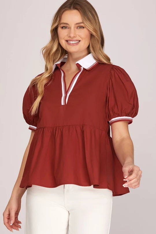 Rib Band Woven Top