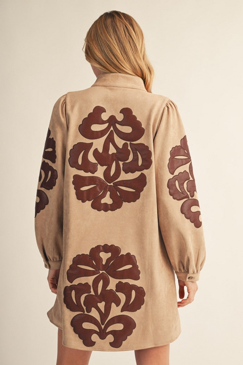 EMBROIDERED FAUX LEATHER DRESS/ G15948