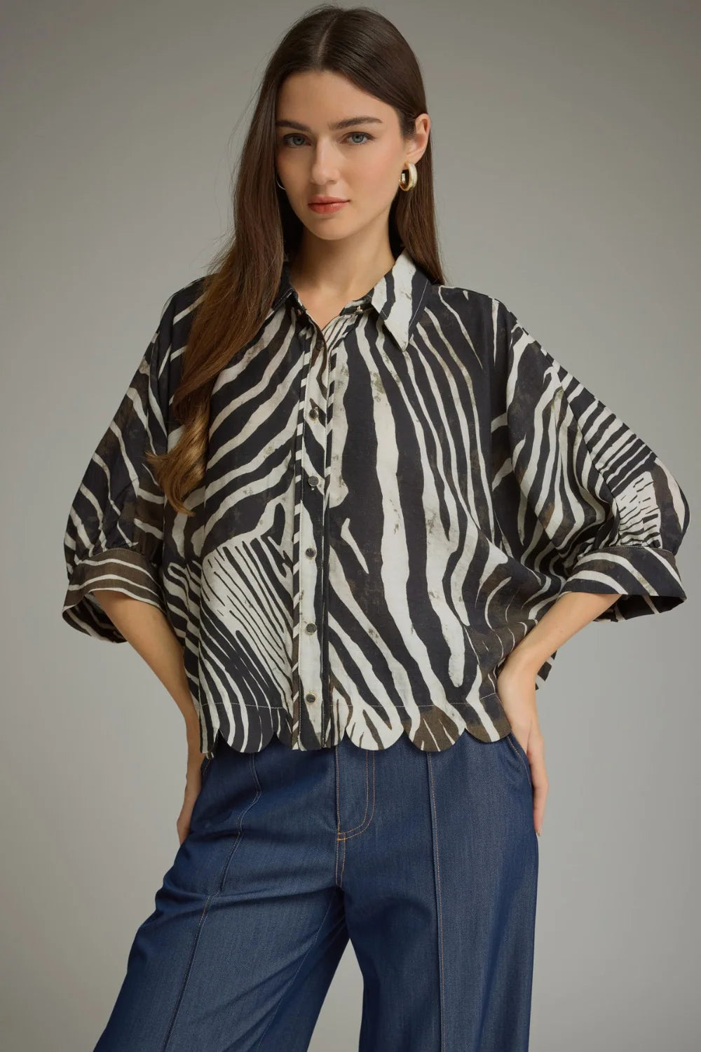 ZEBRA PRINT PONCHO SLEEVE TOP-T32710