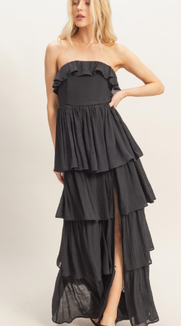 STRAPLESS RUFFLE DRESS