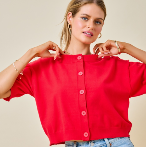 SHORT SLEEVE KNIT CARDIGAN