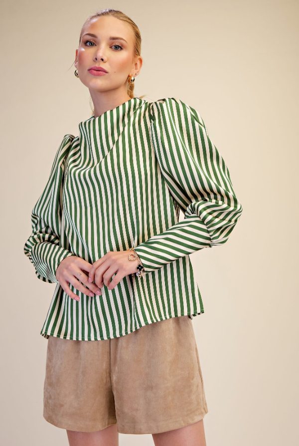 MOCKNECK STAIN STRIPE BLOUSE - T9190
