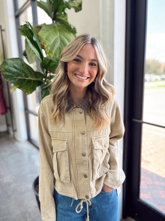 CORDUROY COLLAR CROP JACKET