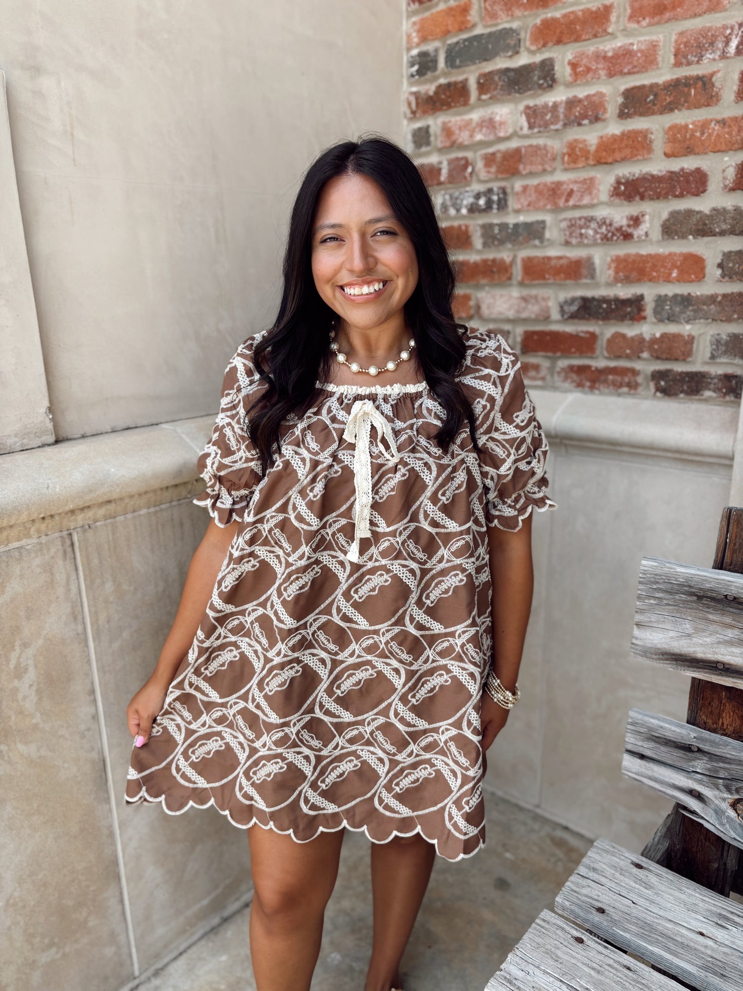 FOOTBALL EMBROIDERED MINI DRESS