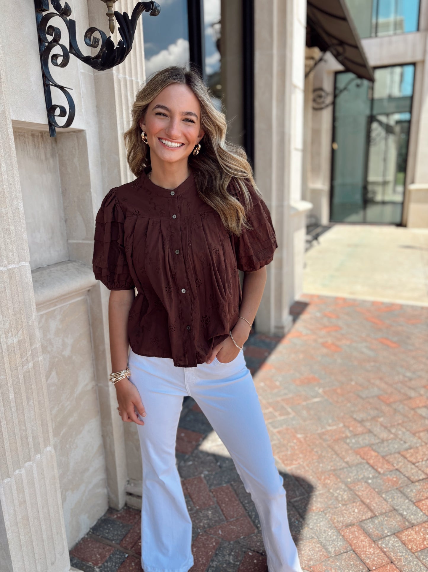 BROWN EYELET TOP