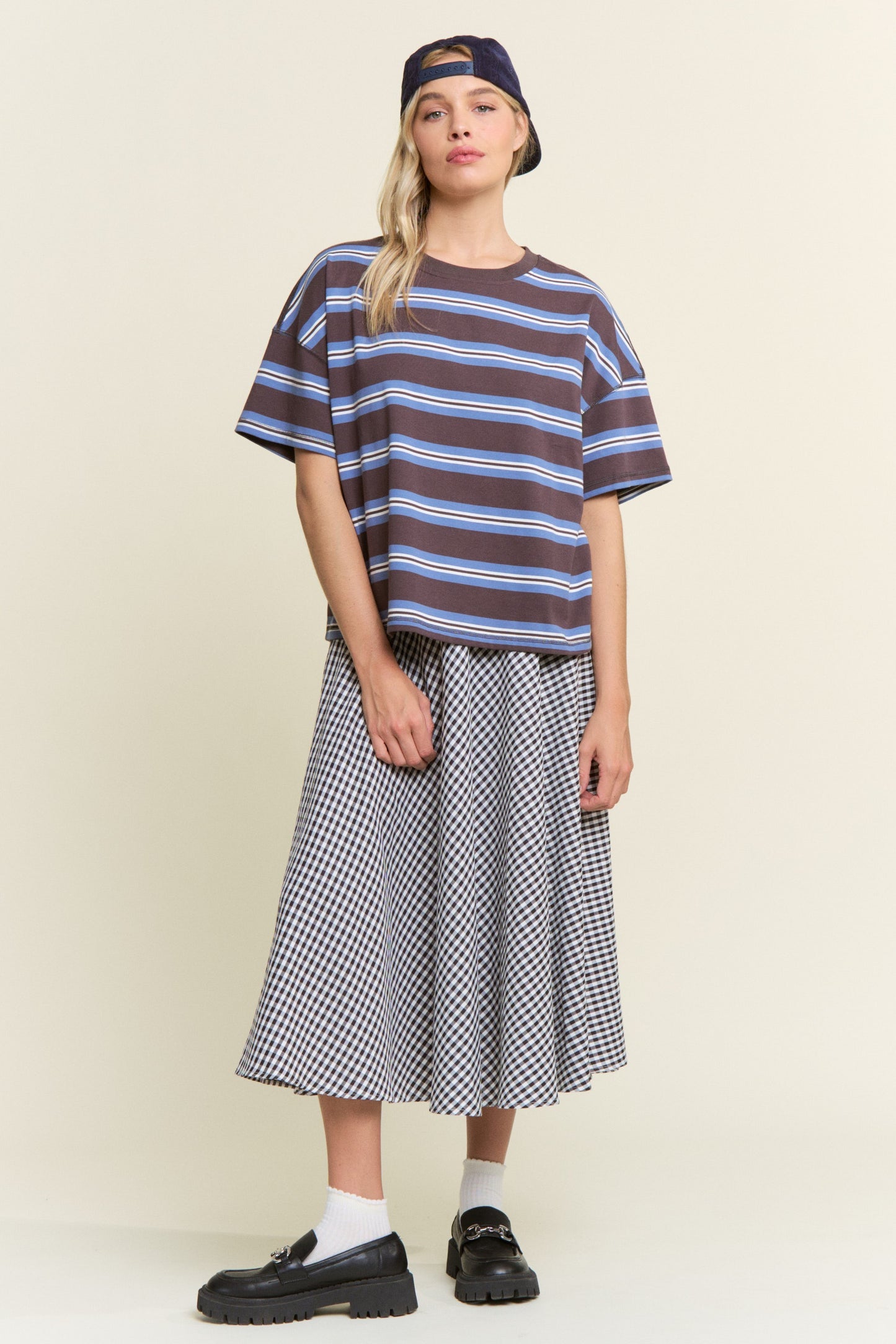 STRIPE OVERSIZED SHORT SLEEVE TOP-T11414