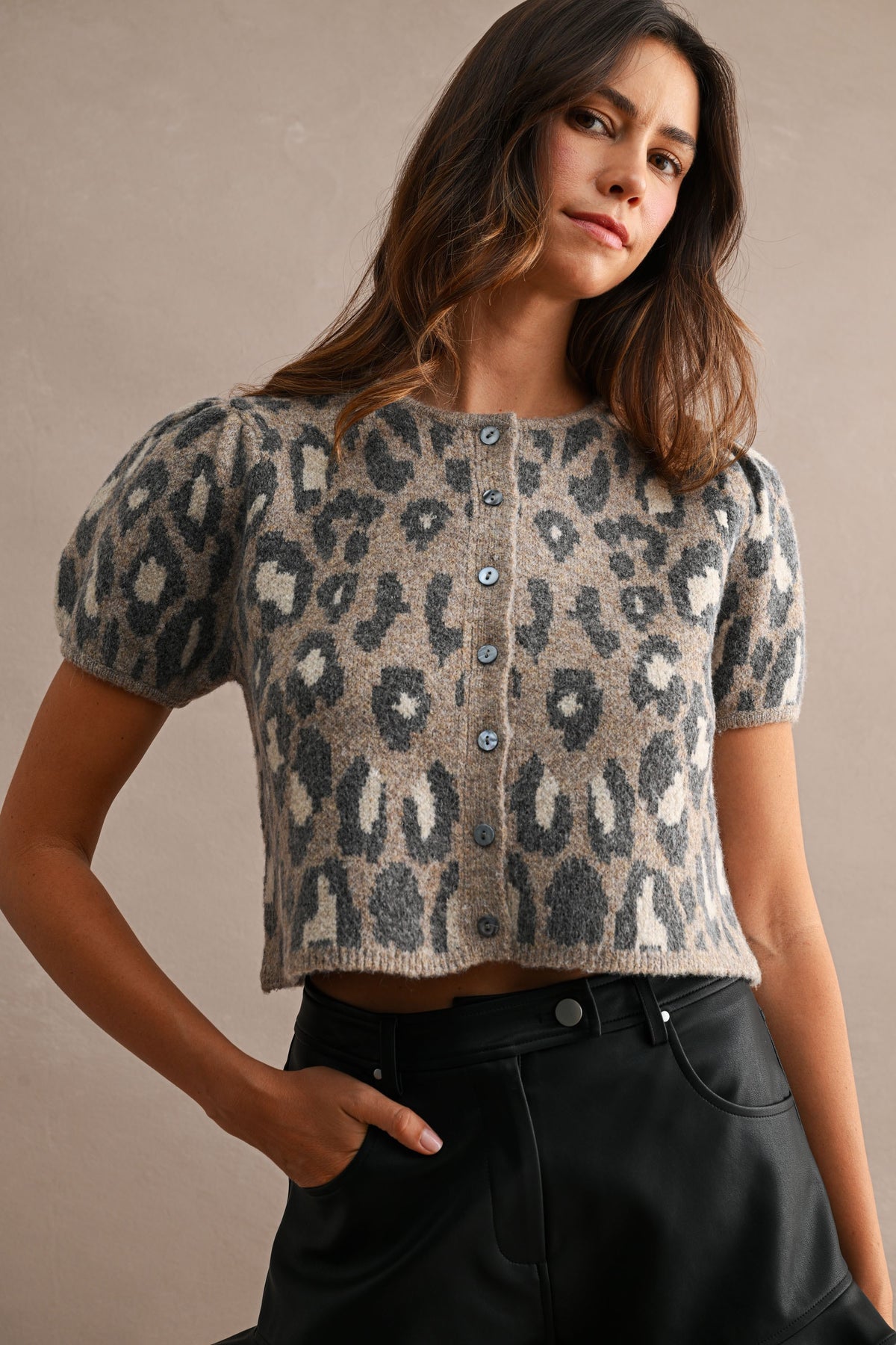LEOPARD KNITTED PUFF SLEEVE/MT2214G