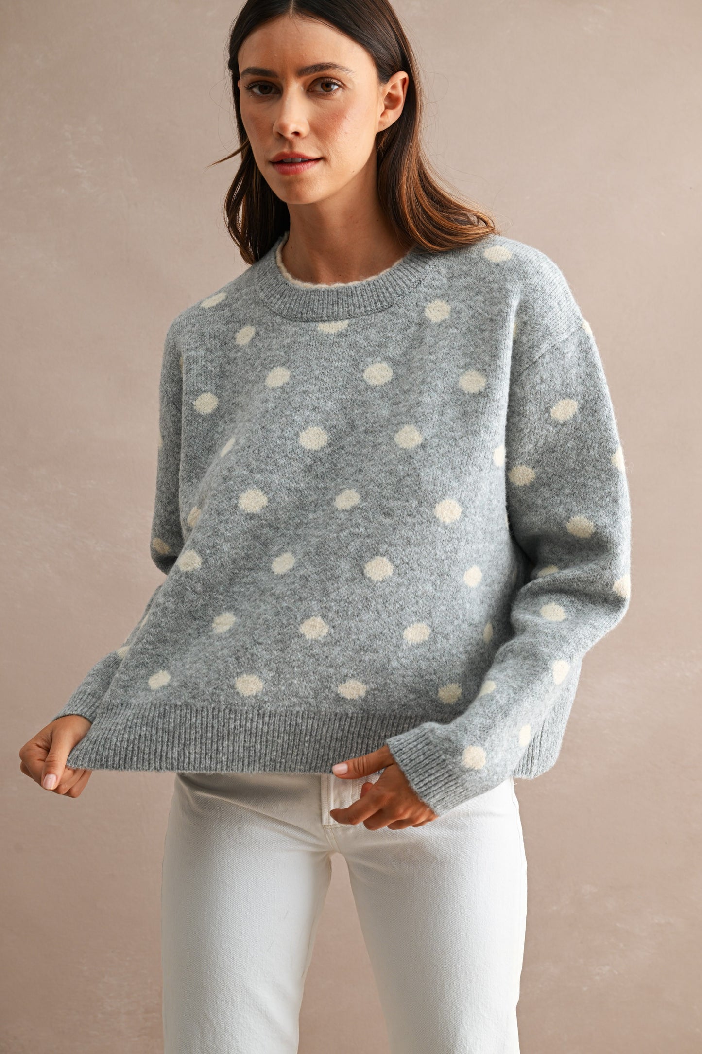 POLKA DOT LACE TRIM DETAIL SWEATER TOP-MT2771SS