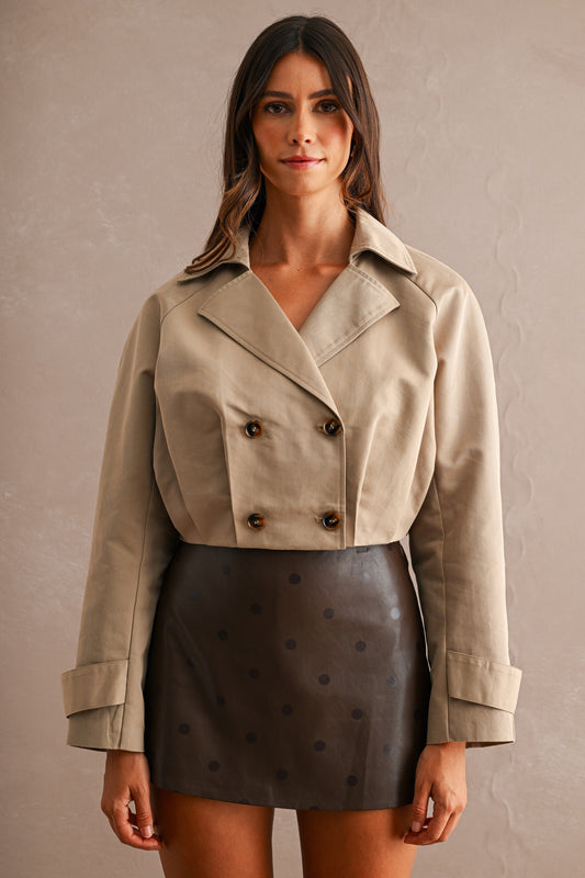 PLEATED CROP TRENCH COAT-MJK6740