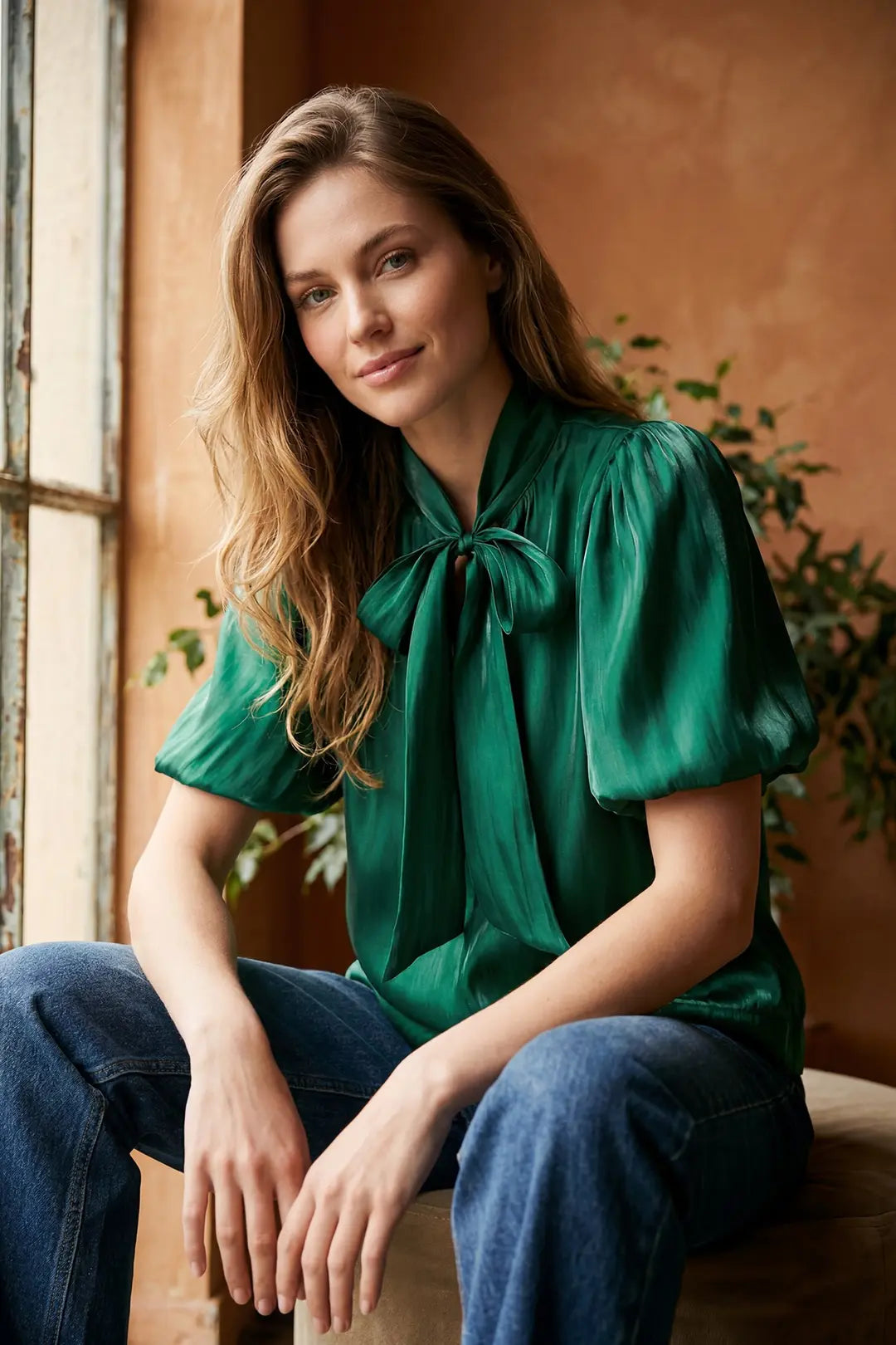 WOVEN TOP W BOW-SY9845R