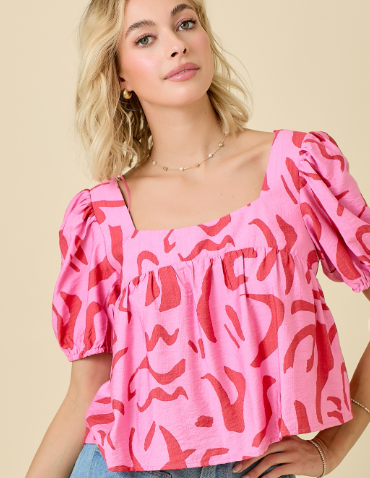 ABSTRACT PRINT SQUARE NECK