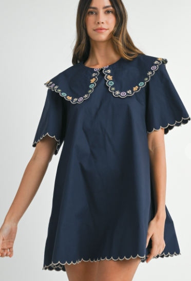 EMBROIDERED PETER PAN COLLAR DRESS