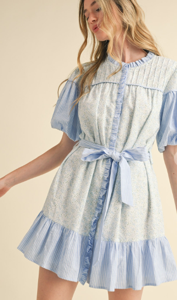 PRINT RUFFLED MINI DRESS