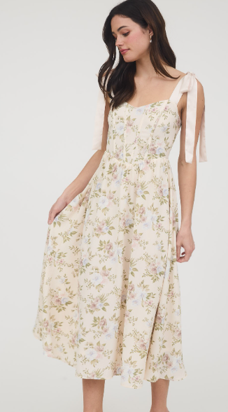 FLORAL CORSET DETAIL TIE MIDI