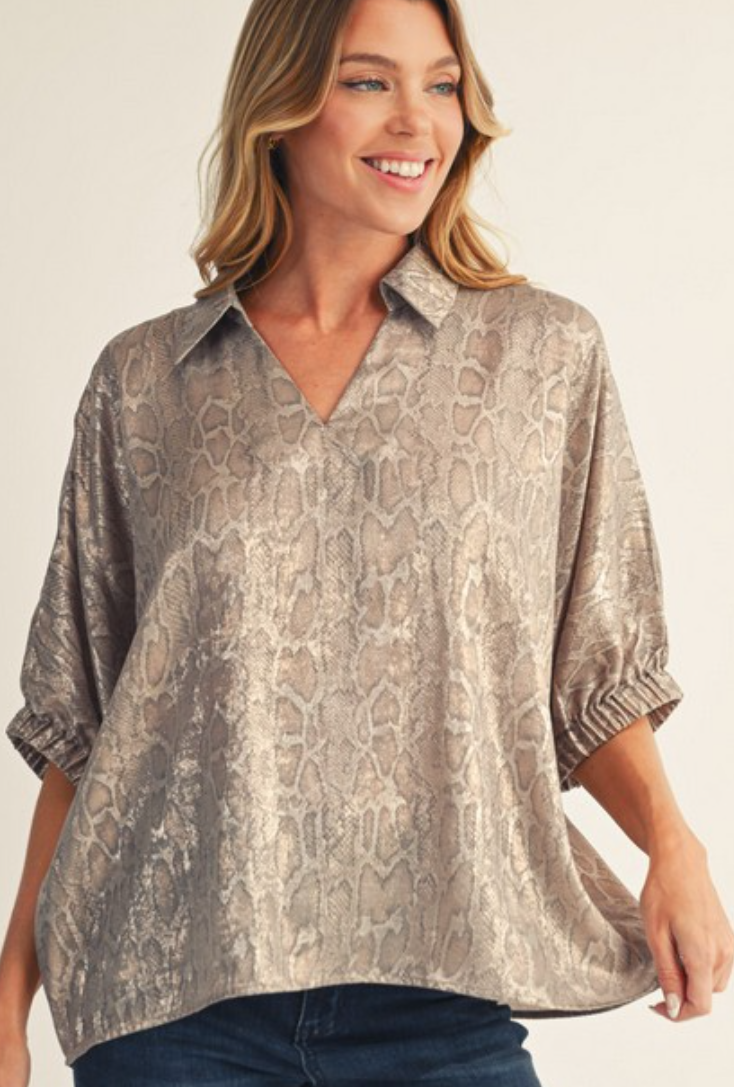 SNAKESKIN PRINT DOLMAN SLEEVE TOP