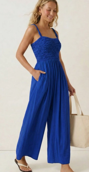 SMOCKED JUMPSUIT- BLUE