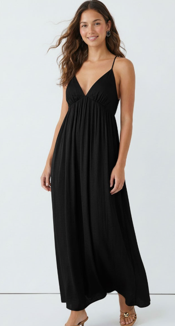 OPEN BACK MAXI DRESS-BLACK