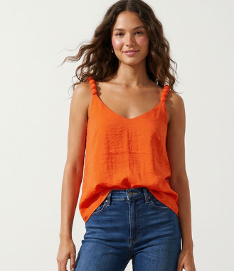 TANK TOP WITH STRAP ACCENT-ORANGE