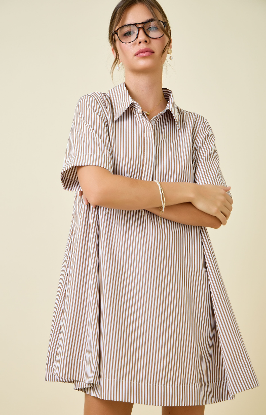 STRIPED SWING DRESS-CHOCOLATE