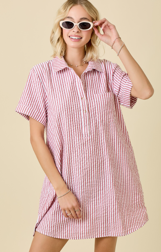STRIPED SEERSUCKER DRESS