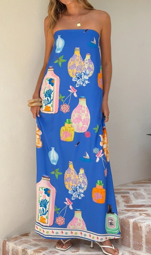 PRINTED STRAPLESS MAXI