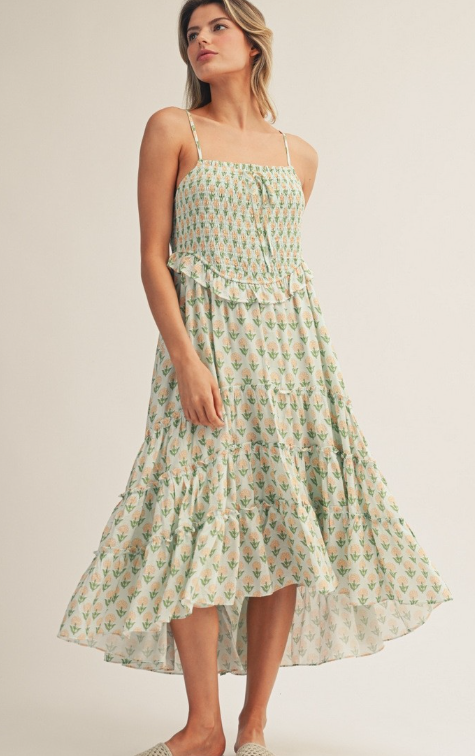 HEM FLORAL MIDI DRESS