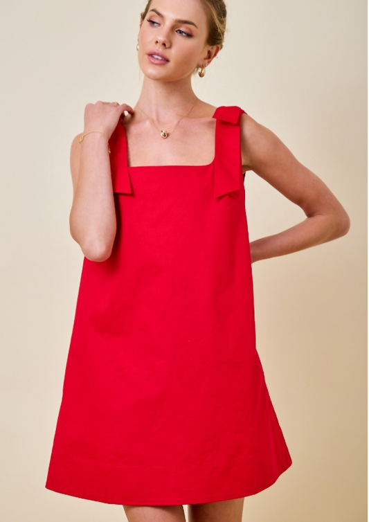 SQUARE NECK DRESS-RED