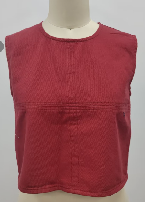 DENIM CROP TOP W STITCH DETAIL-MAROON