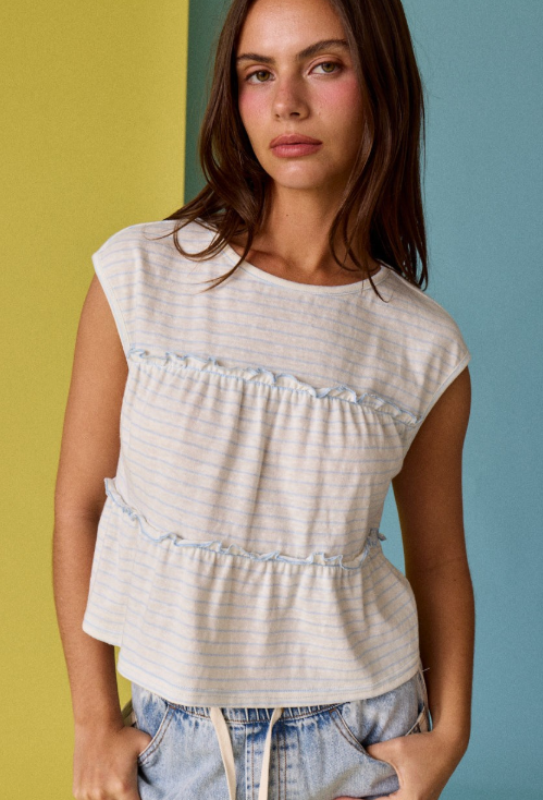 STRIPED TIERED STRIPE TOP
