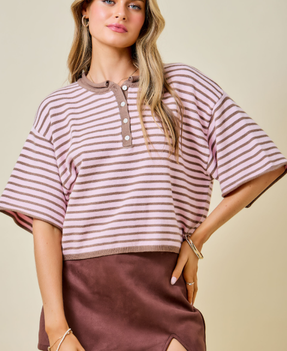 STRIPED KNIT HENLEY