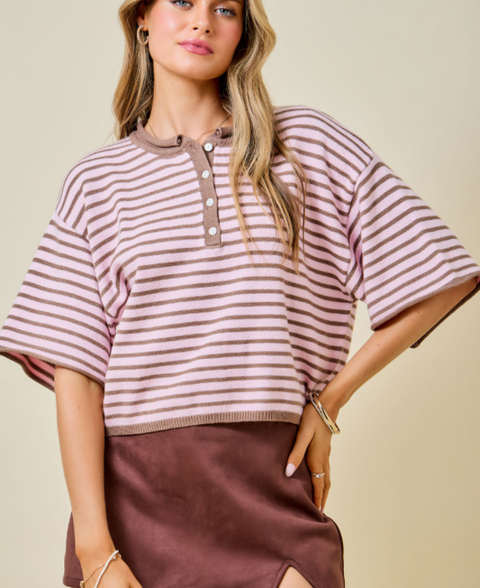 STRIPED KNIT HENLEY