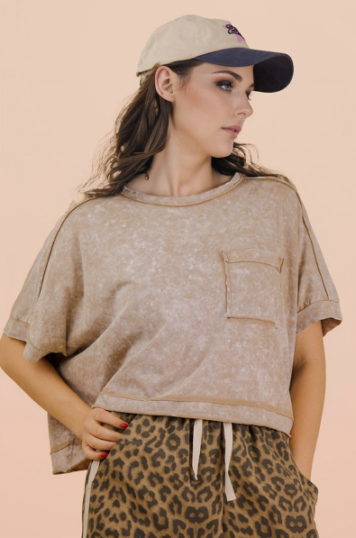 MINERAL WASHED OVERSIZED CROP KNIT TOP - NT11429