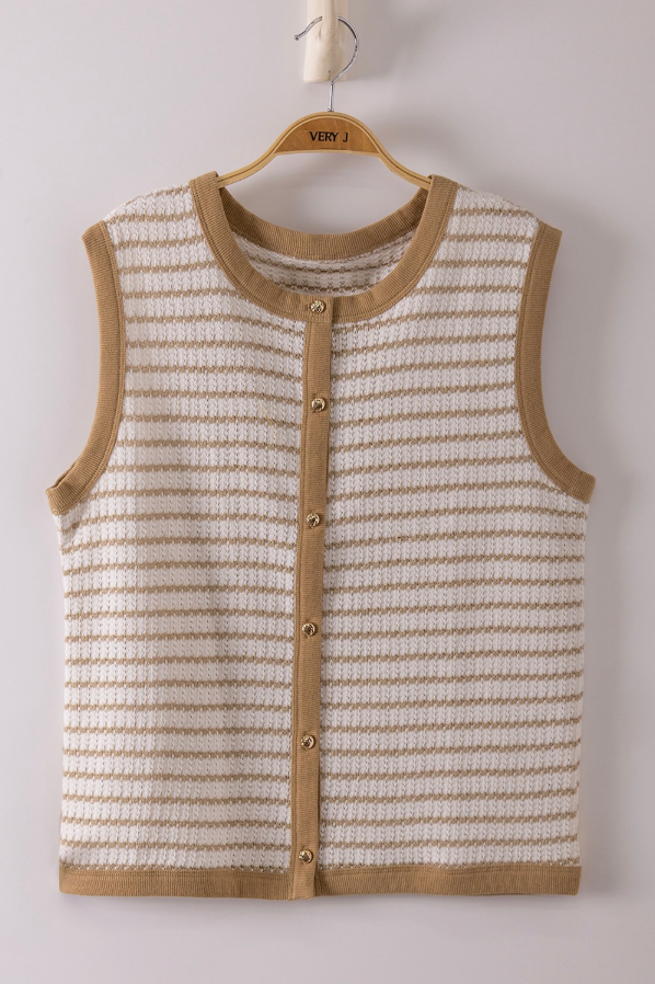 STRIPE KNIT BUTTON DOWN TOP - 12503
