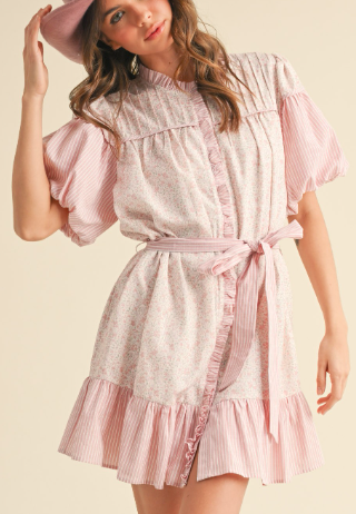 PRINT RUFFLED MINI DRESS