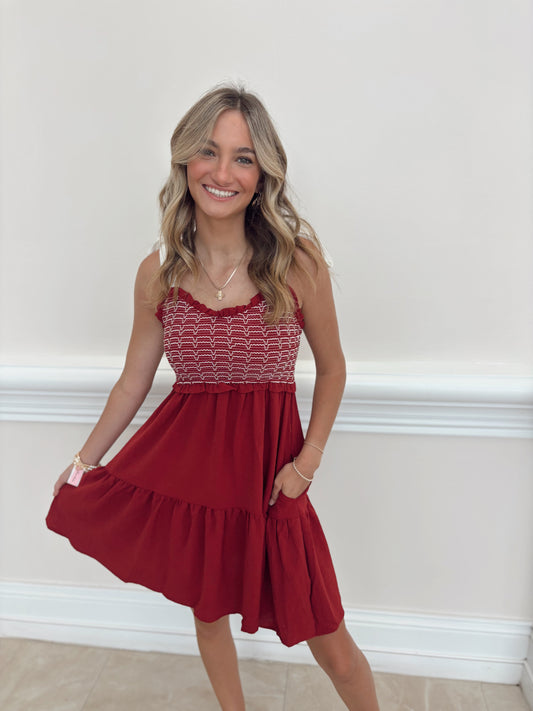 GAME DAY BOW TIE SMOCKED DRESS