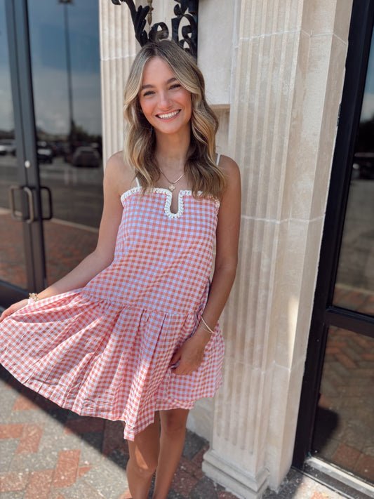 GINGHAM PEACH DRESS