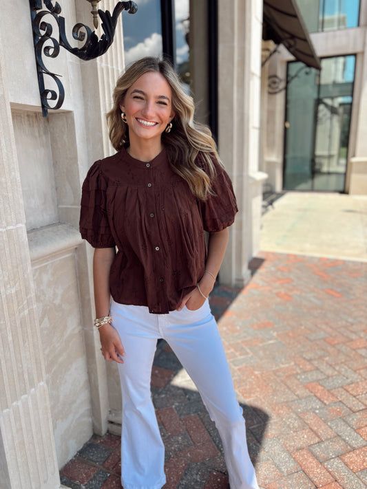 BROWN EYELET TOP
